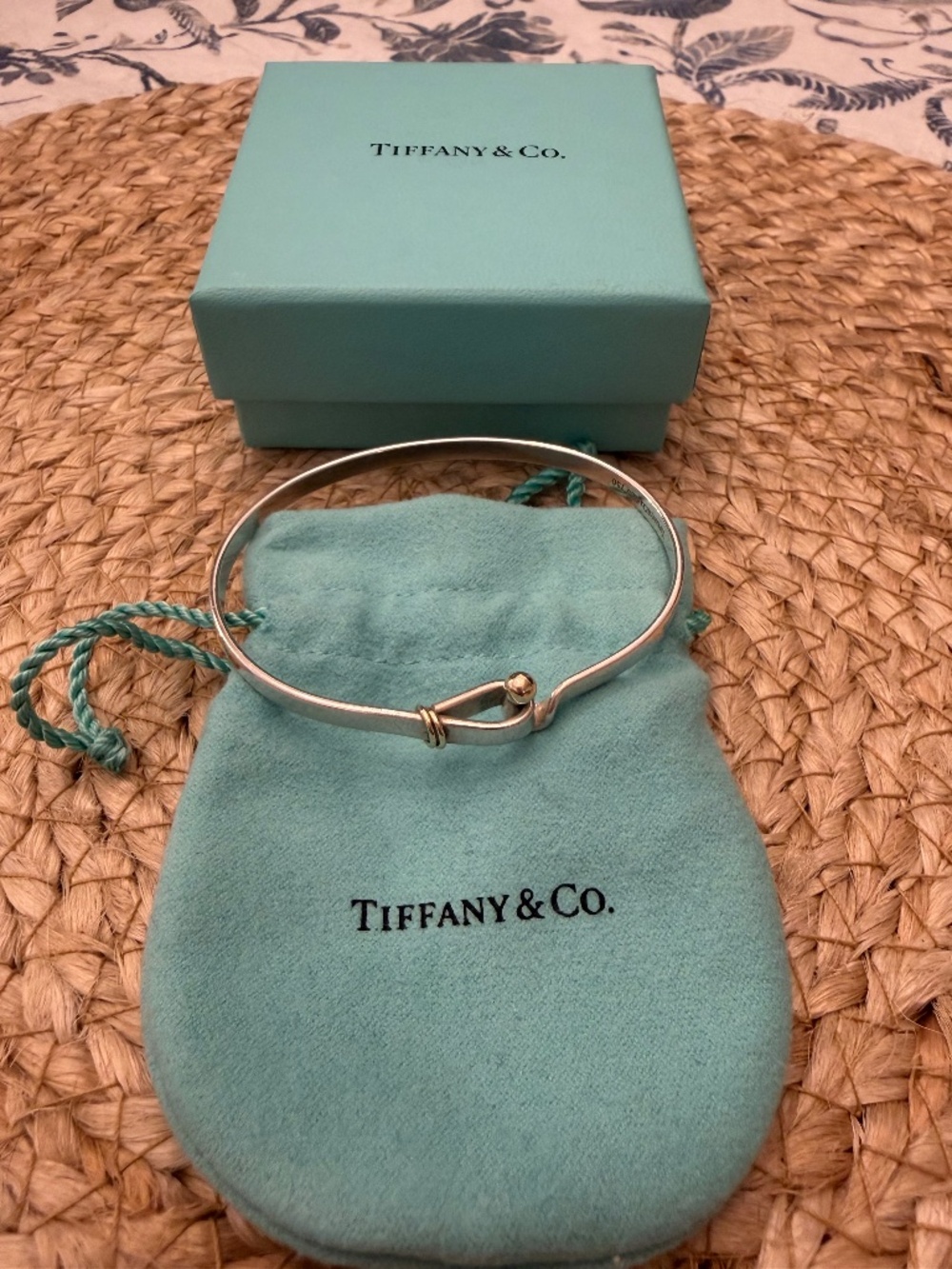 Tiffany & Co. Hook and eye bangle silver with gold accents